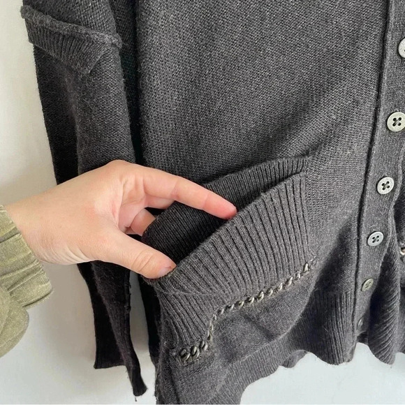 ALL SAINTS Spitalfields from Wasteland Chain Trim Cardigan Gray Wool Cashmere 10 - Picture 7 of 11